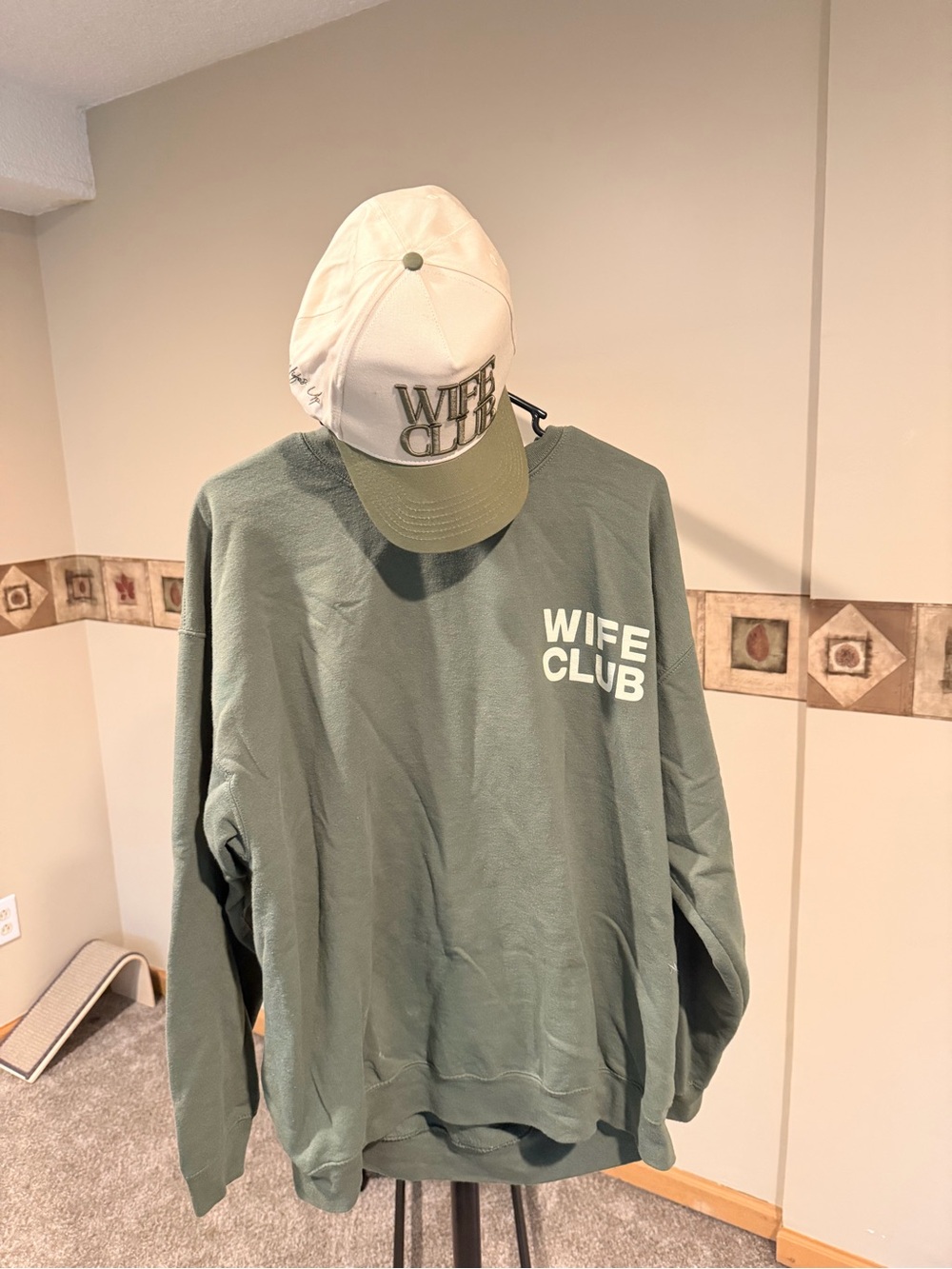 Timberland Sage Green Fleece Sweatshirt with White Logo + wife club hat